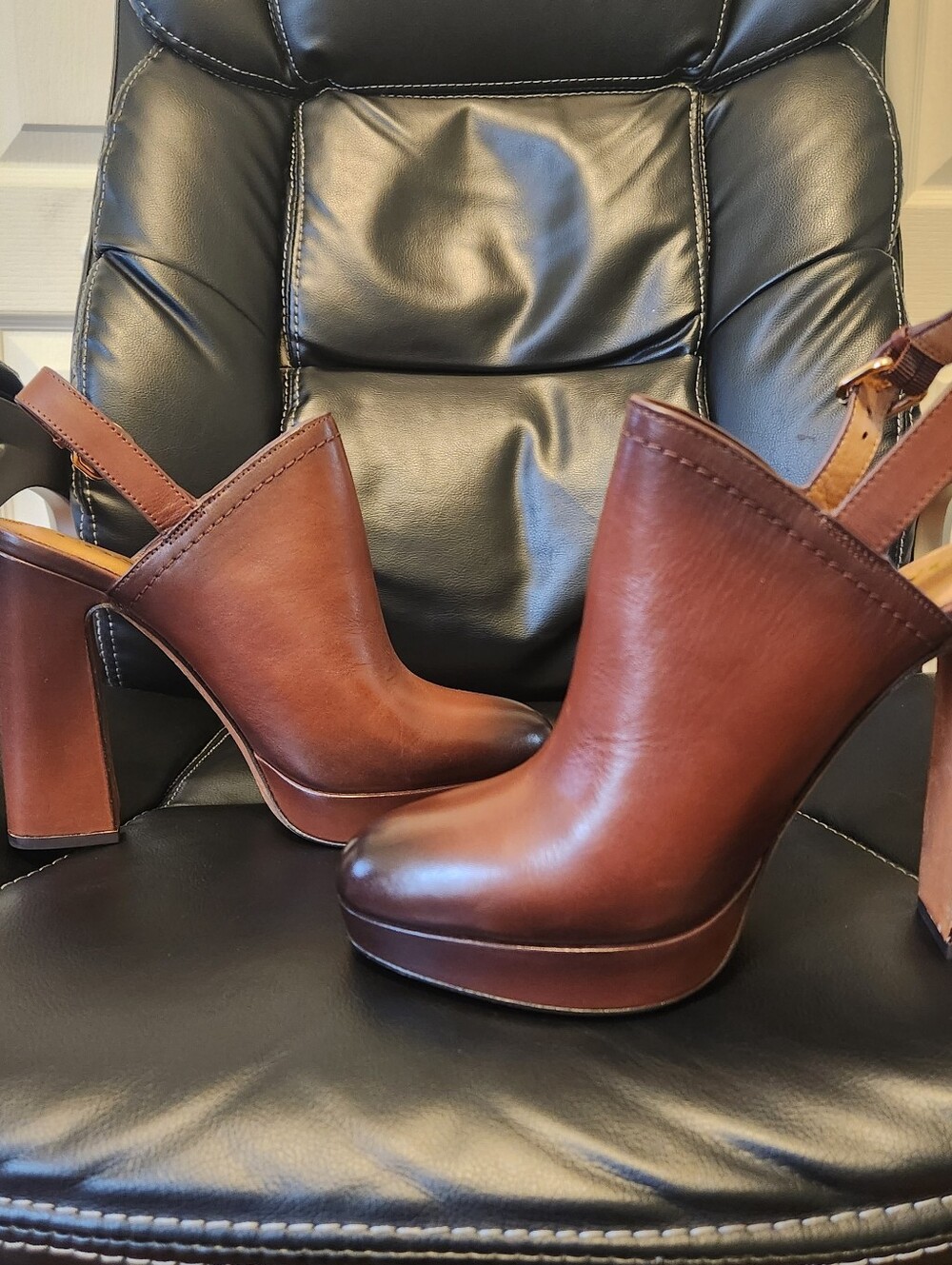 Coach Brown Leather Platform Slingback Heels